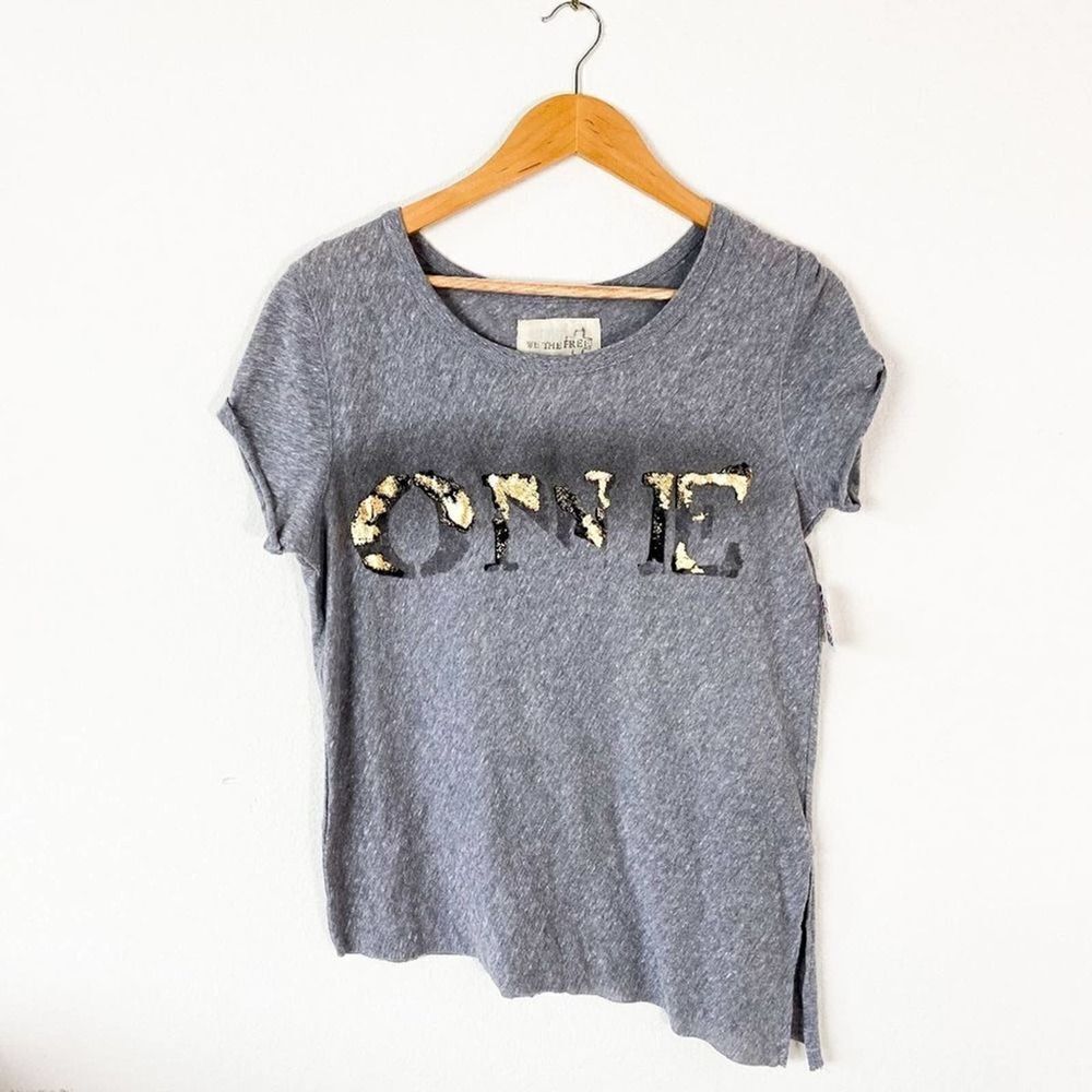 We the Free People Gray Slanted Graphic Shirt